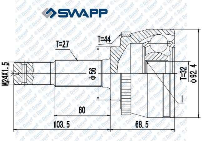 SWAPP 62656 Aks Kafasi Dis Primera 2.0 16v 96>00 Absli 44 Dis (Dis Freze:27 Ic Freze:32 Conta Capi:56 Boy:172 Mm)